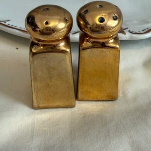 Vintage Gold-Tone Japan Salt & Pepper Shakers | Mid-Century Ceramic